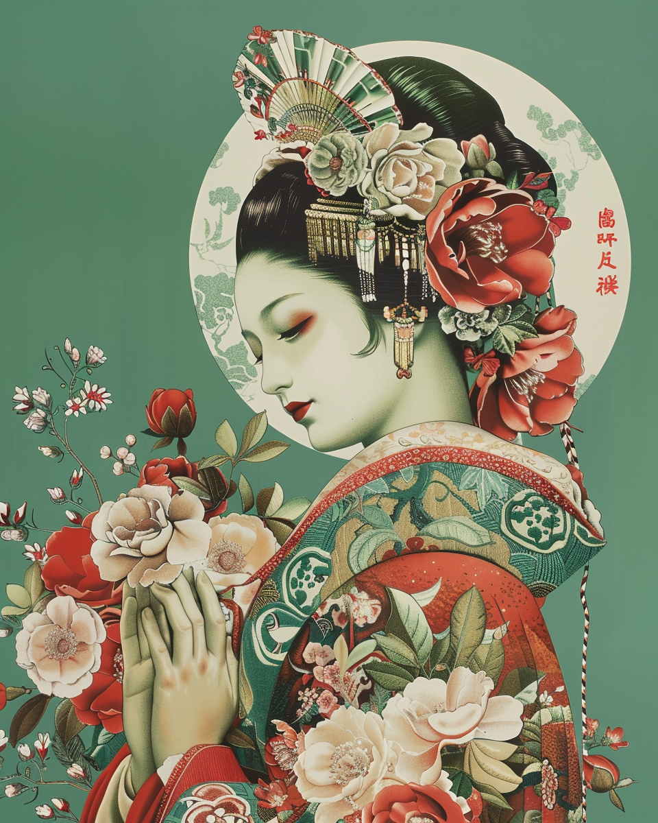 A beautiful poster of a geisha and a virgin