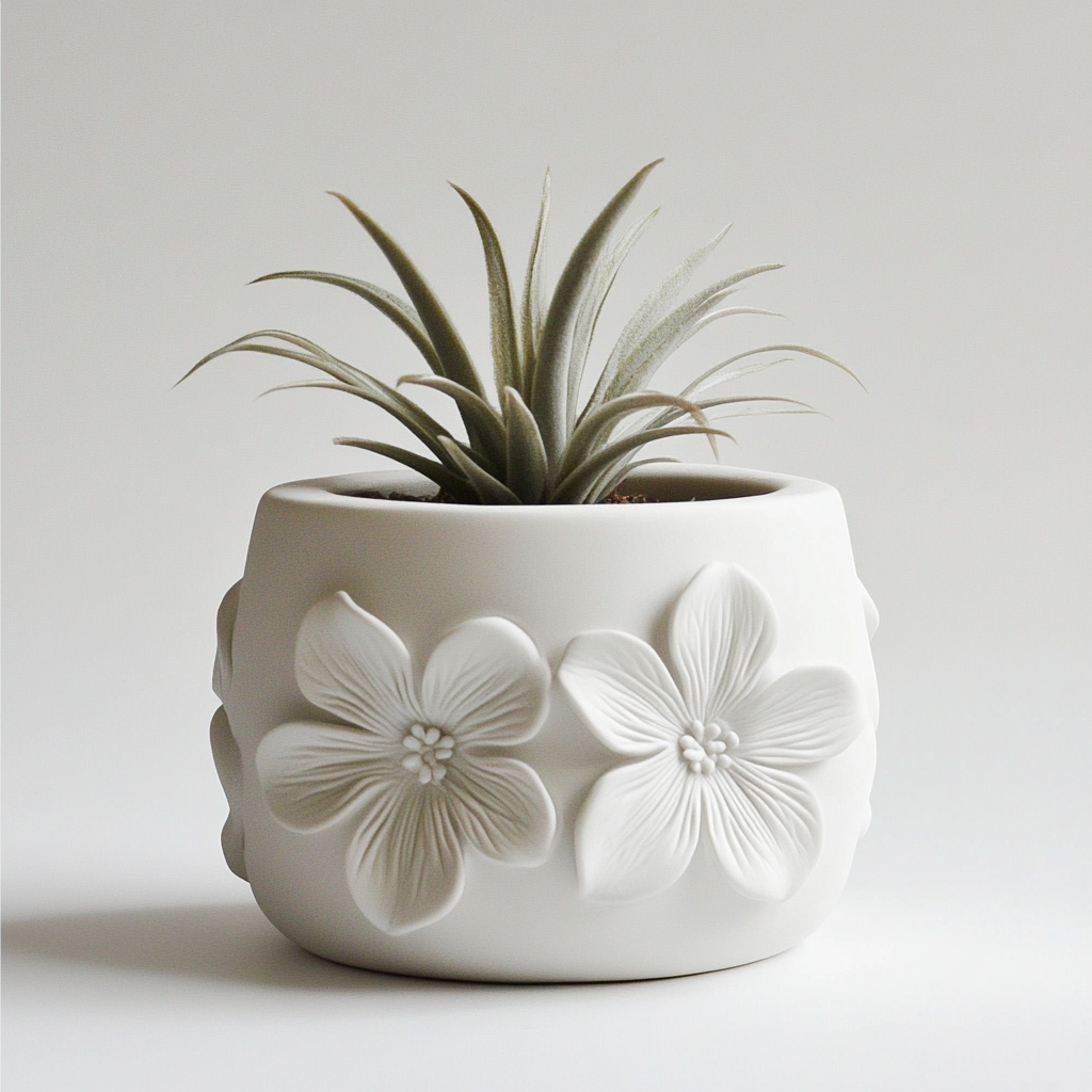 A beautiful white flower plant pot for air plants.