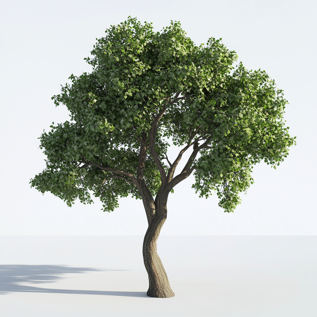 A big tree with green leaves on white