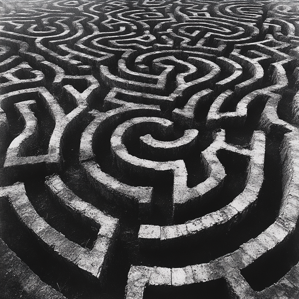 A black and white maze image for success