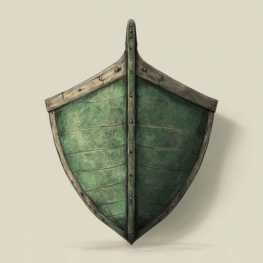 A boat-shaped green shield with pointed bottom