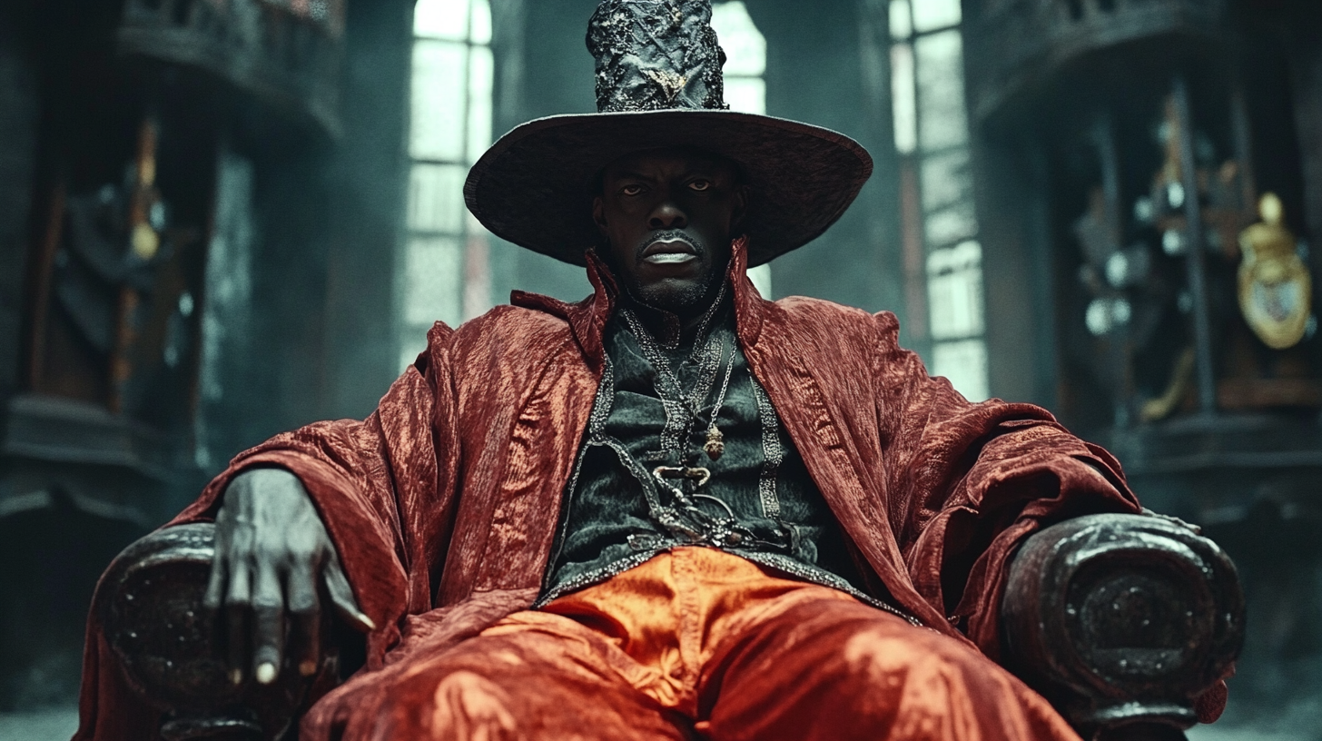 A bored dark skin wizard sits in tower