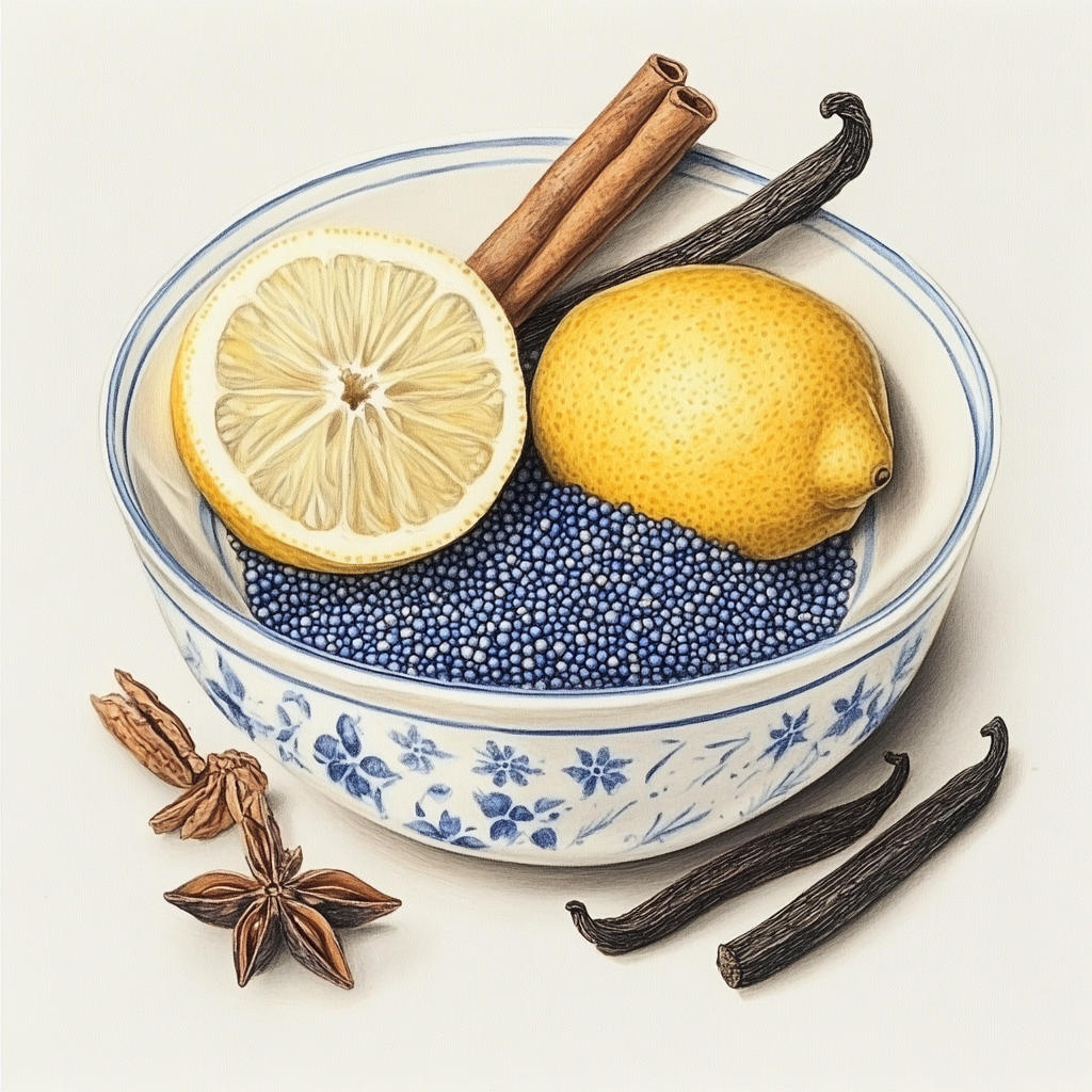 A bowl of sprinkles, cracker, lemon, vanilla, licorice