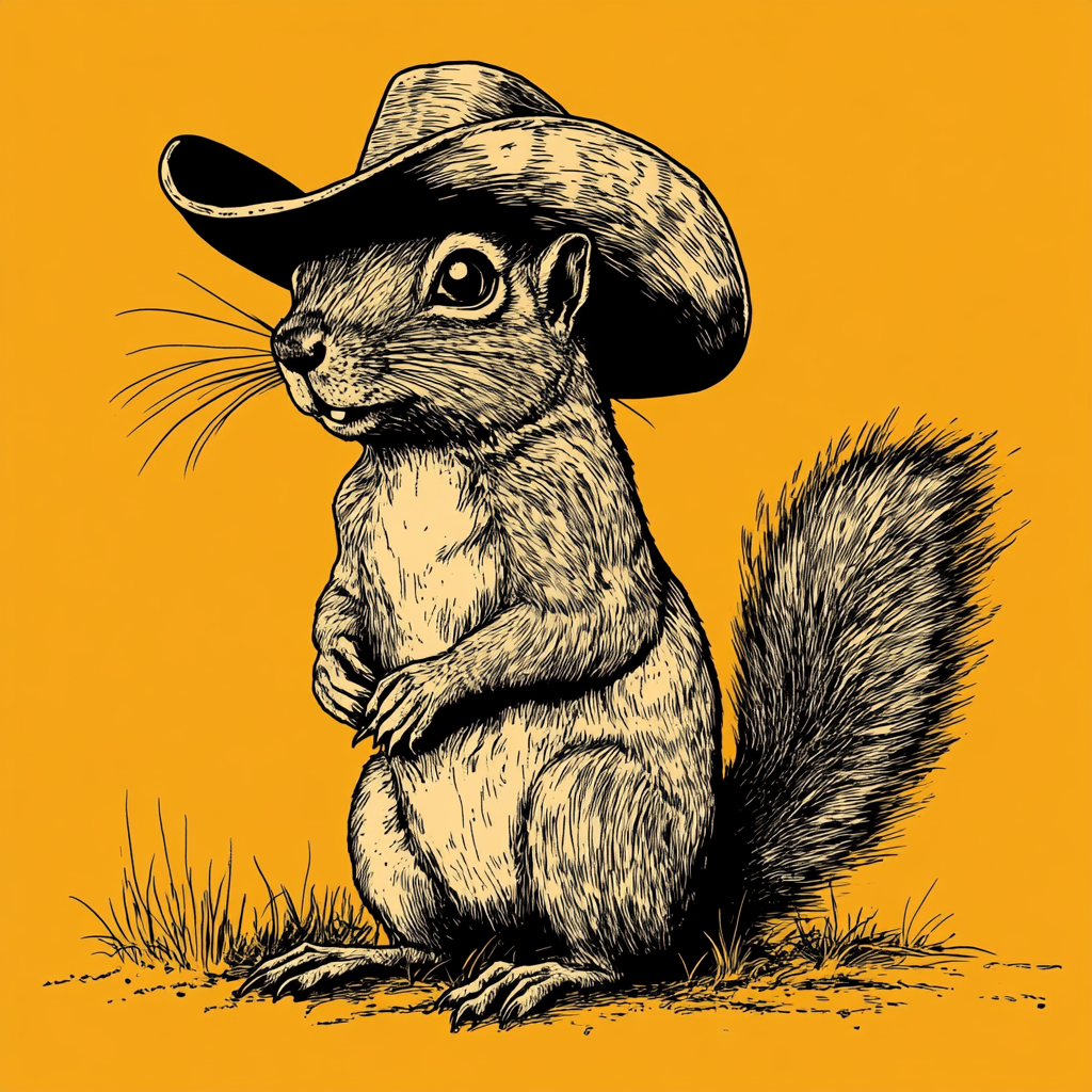 A brave squirrel in cowboy hat on Gadsen Flag