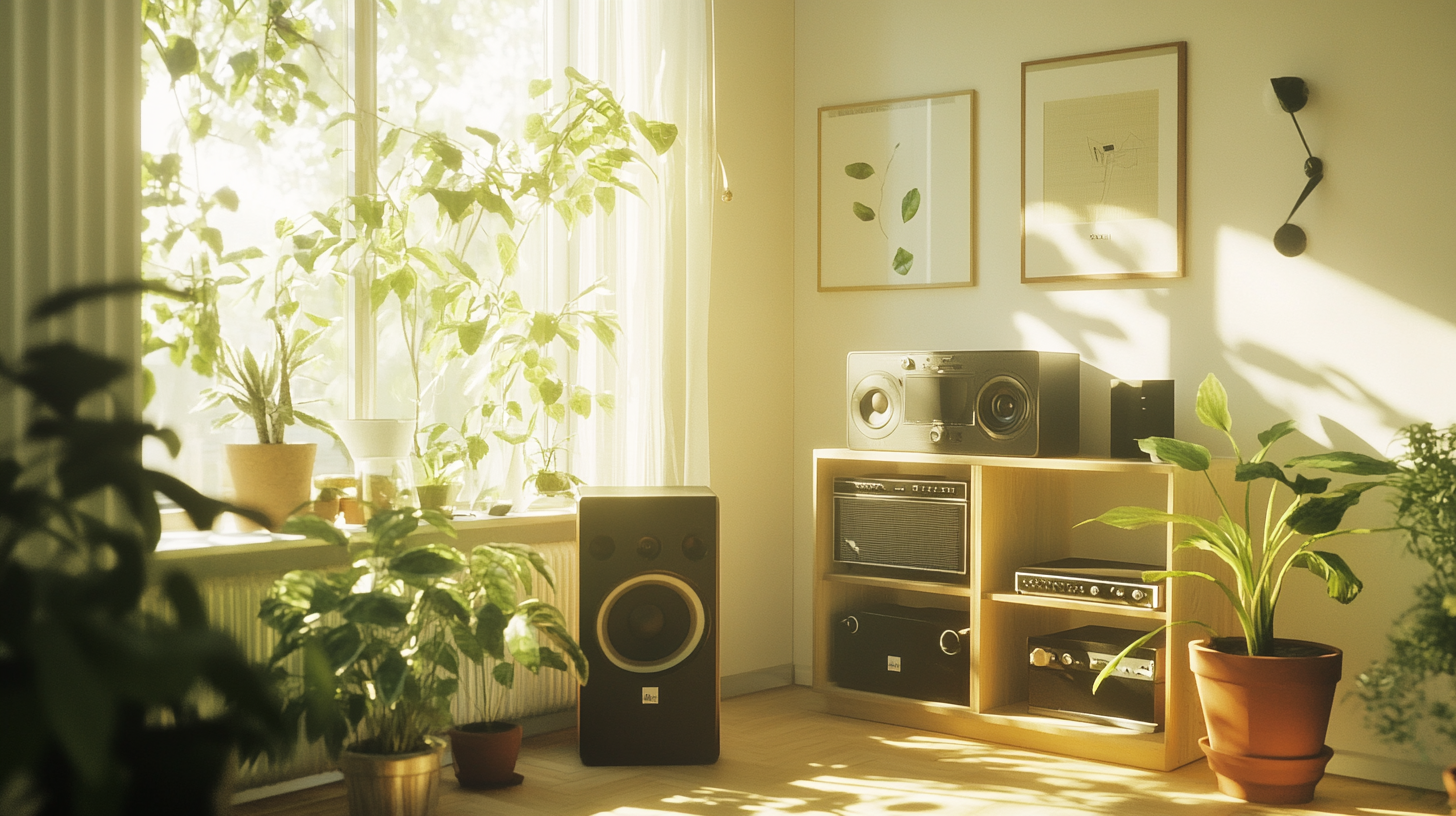 A bright room in a small apartment with plants.