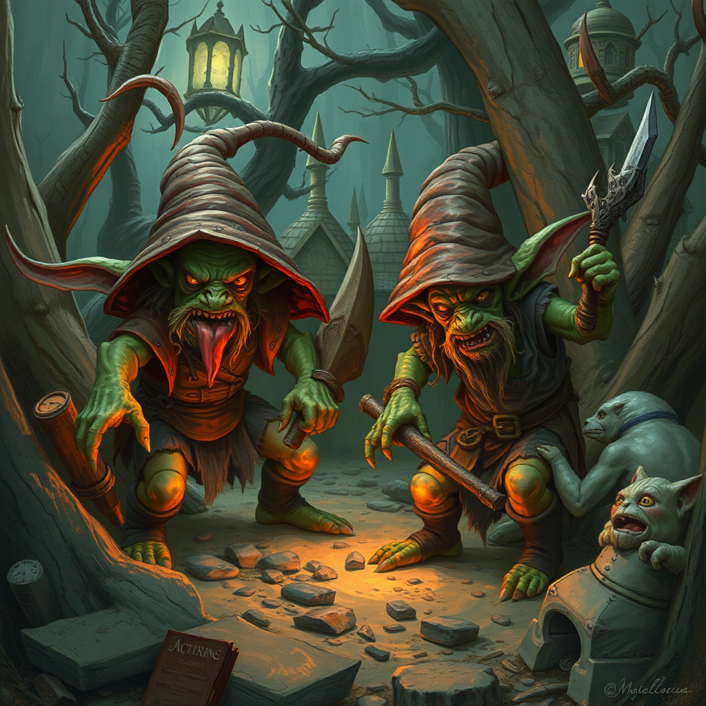 A bunch of goblins in the forest.