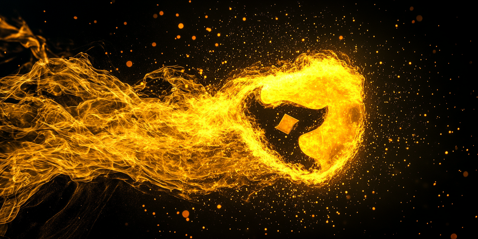 A burning yellow GitHub logo on black background