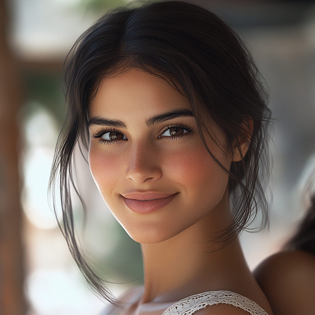 A calm Latina woman with a gentle smile