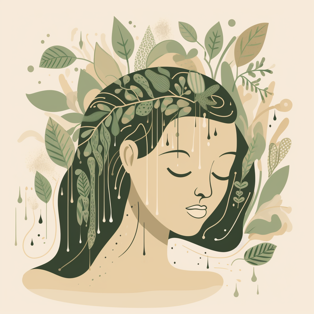 A calm scalp with flowing hair and nature.