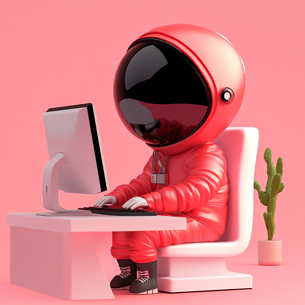 A cartoon astronaut working at a design company