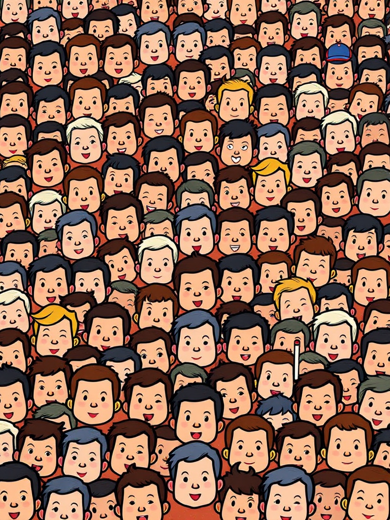 A cartoon with hundreds of small heads.