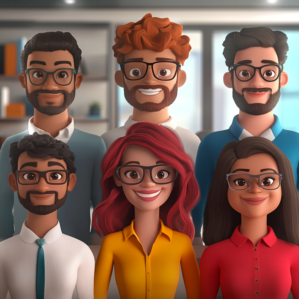 A cartoonish diverse team of IT professionals meeting.