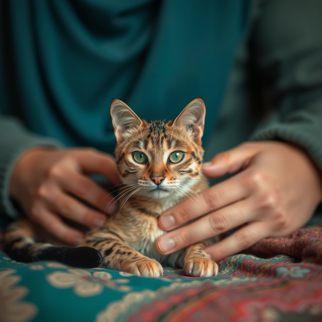 A cat and a human named Nader Afshar.