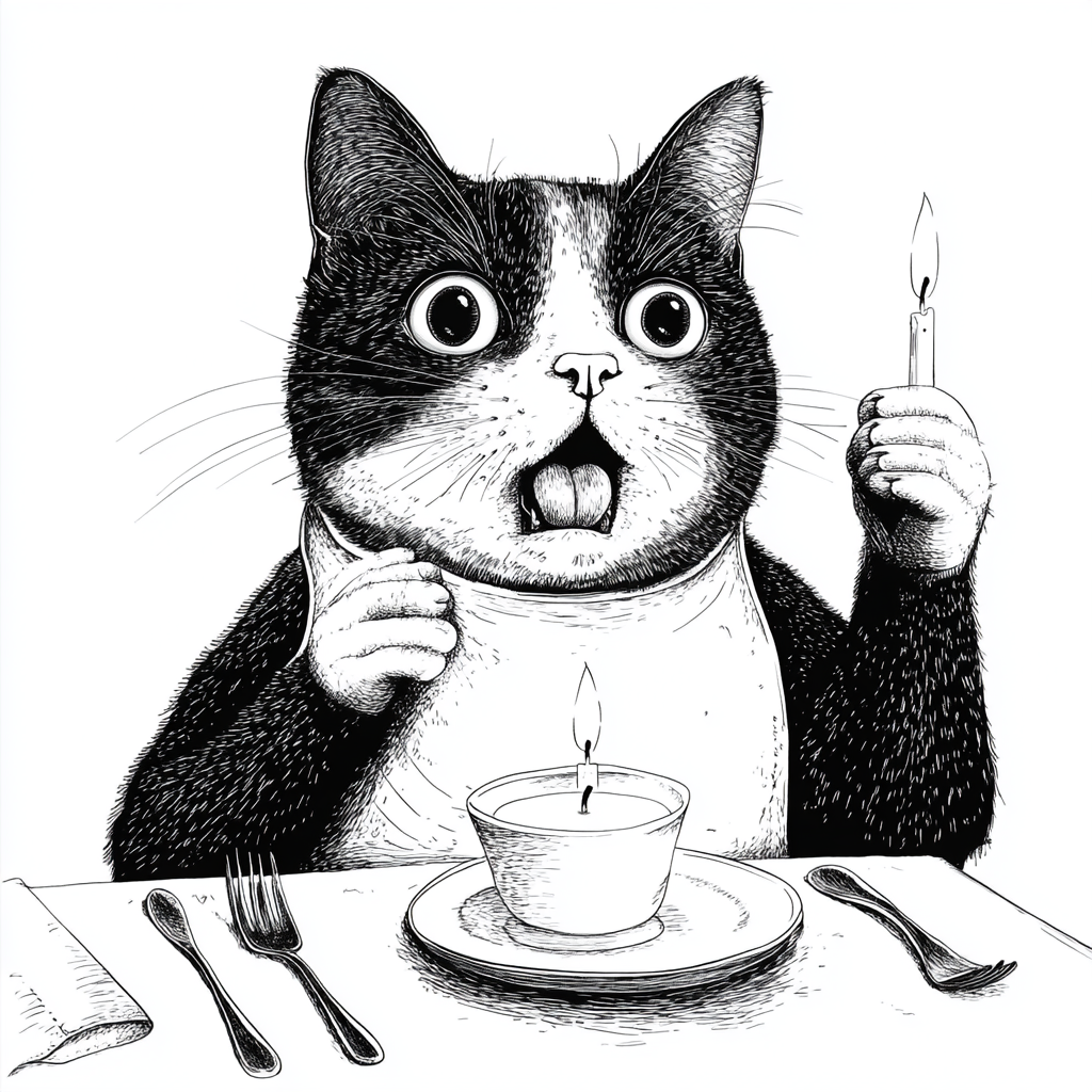 A cat enjoying noodles at fancy restaurant