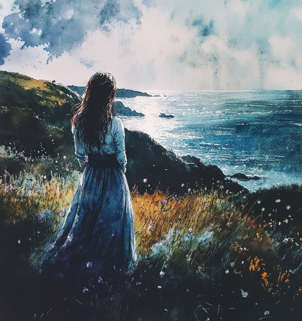 A celtic woman gazing at sea in Wales