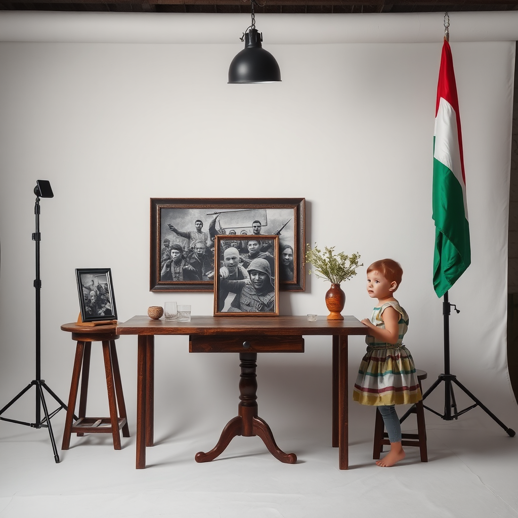 A child and martyrdom picture in Palestinian studio.