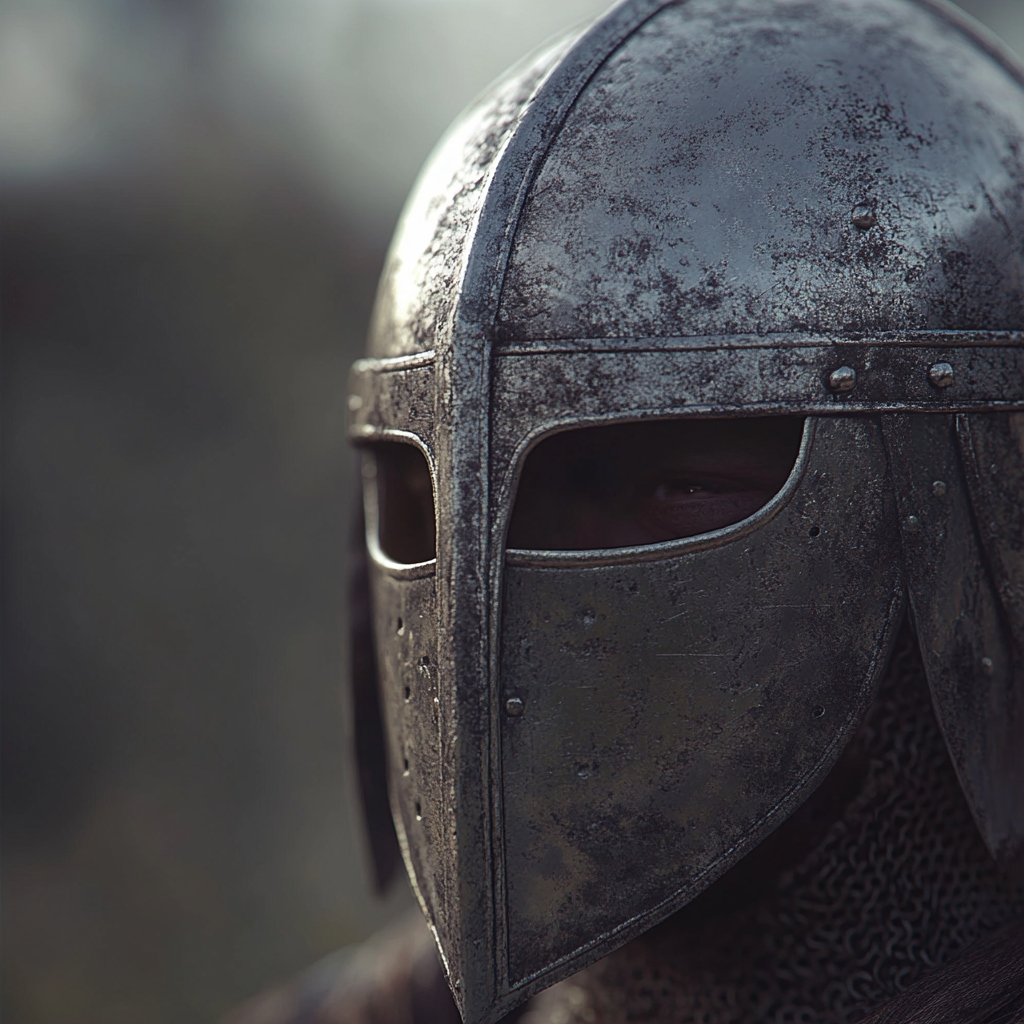 A close-up of medieval Slavic warrior's helmet.