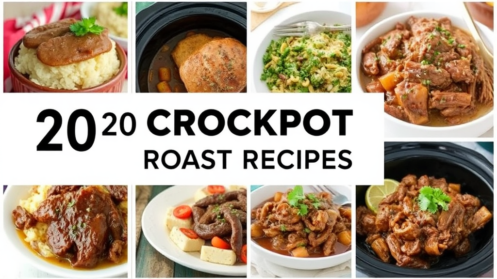 A collage of 20 crockpot roast recipes.