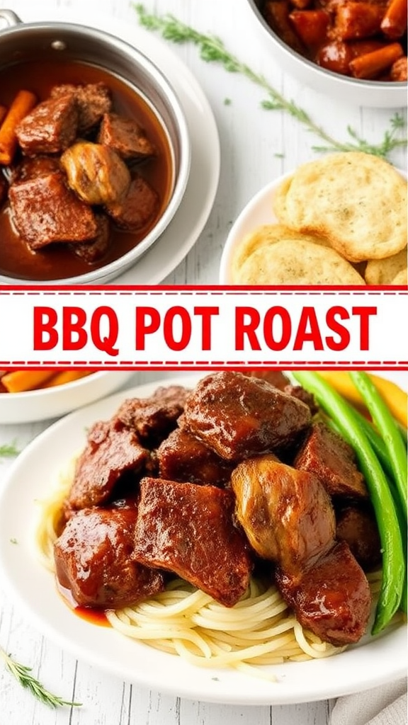 A collage of BBQ pot roast ingredients.