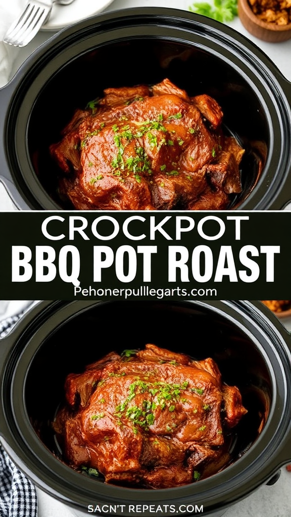 A collage of Crockpot BBQ Pot Roast.