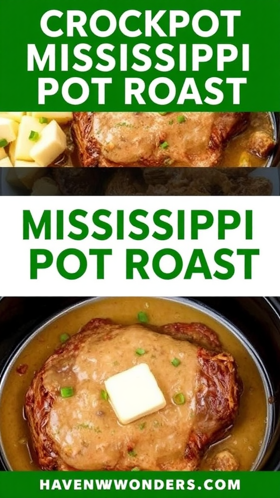 A collage of Crockpot Mississippi Pot Roast ingredients.