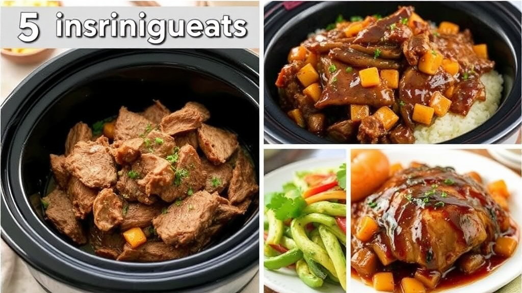 A collage of Crockpot roast recipes ingredients.