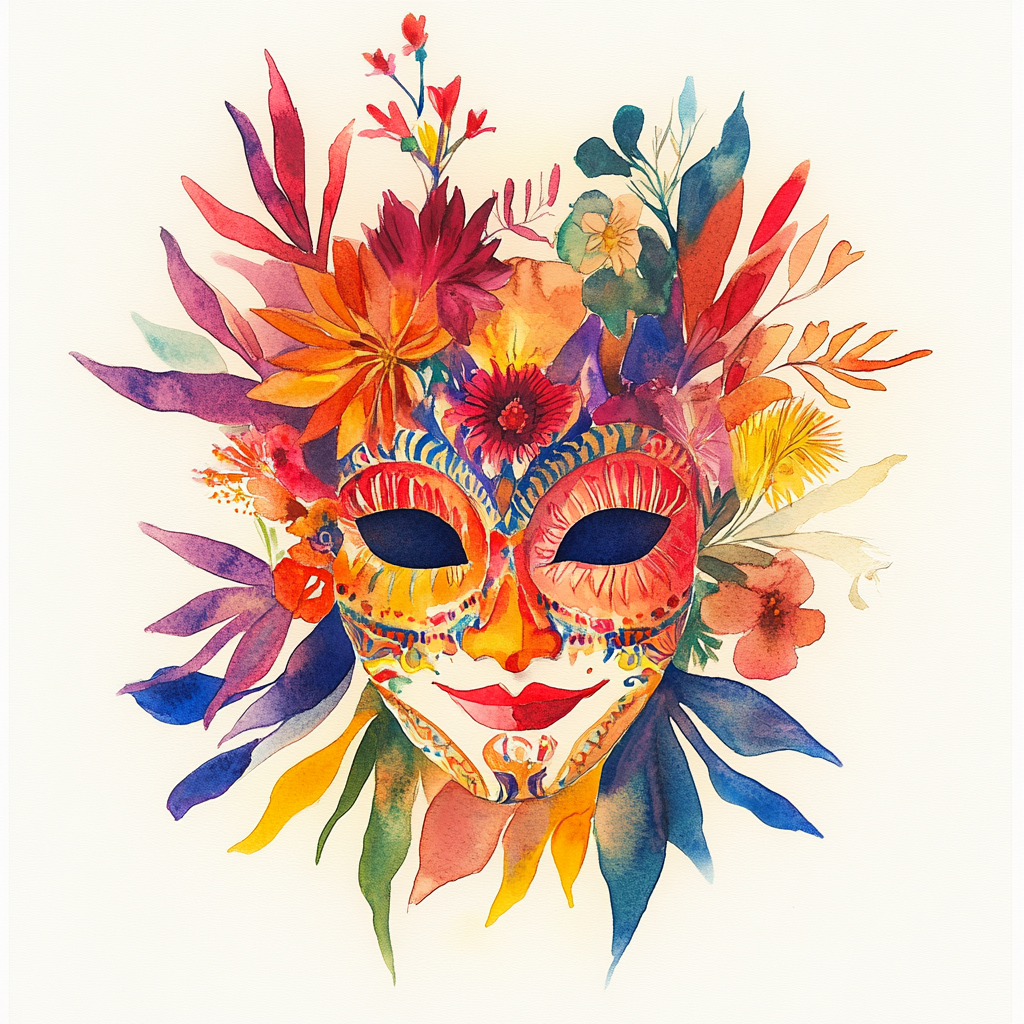 A colorful Carnaval mask with joyful, festive patterns.