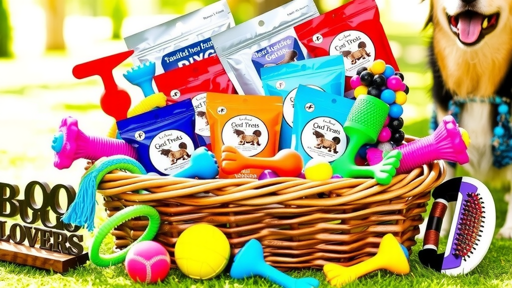 A colorful basket for dog lovers in a park.