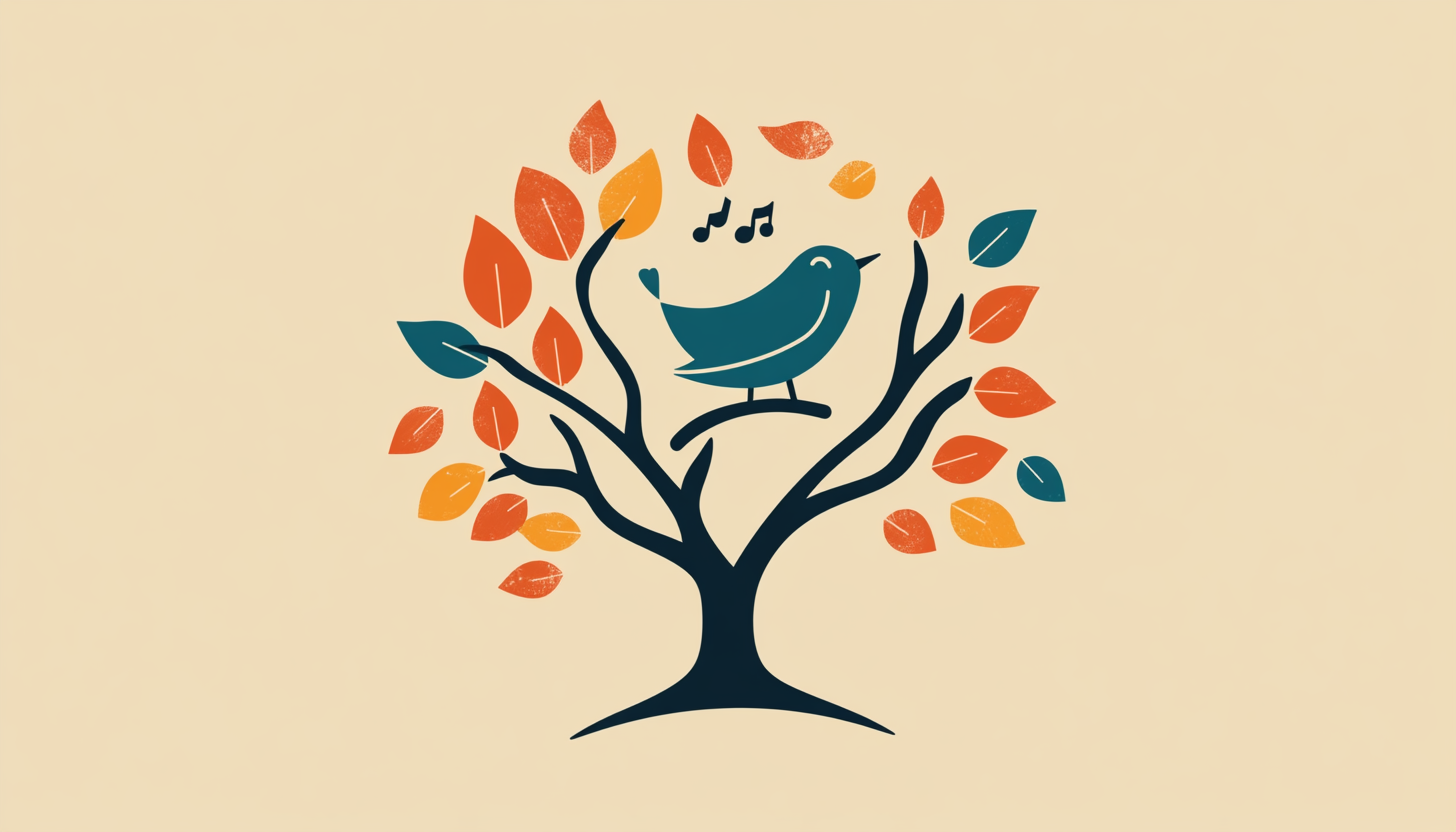 A colorful bird sings in a tree icon