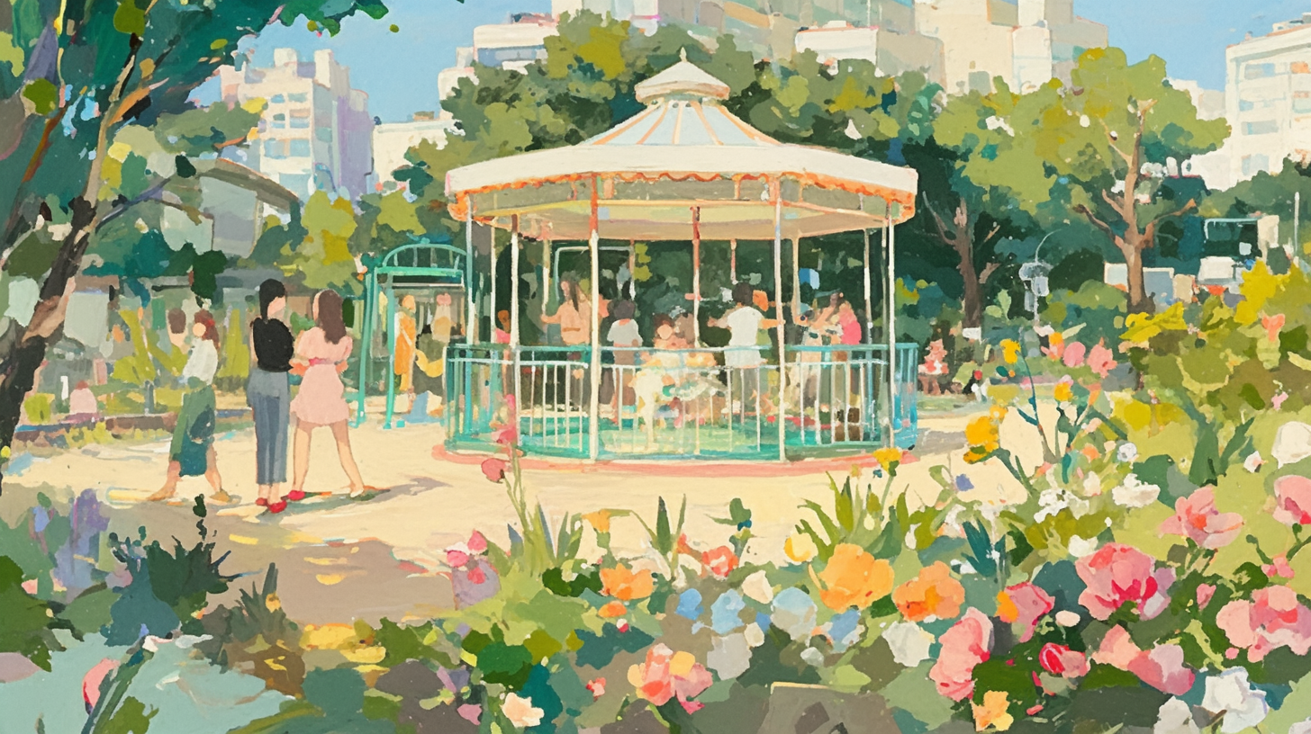 A colorful carousel in Seoul playground, inspired by Matisse.