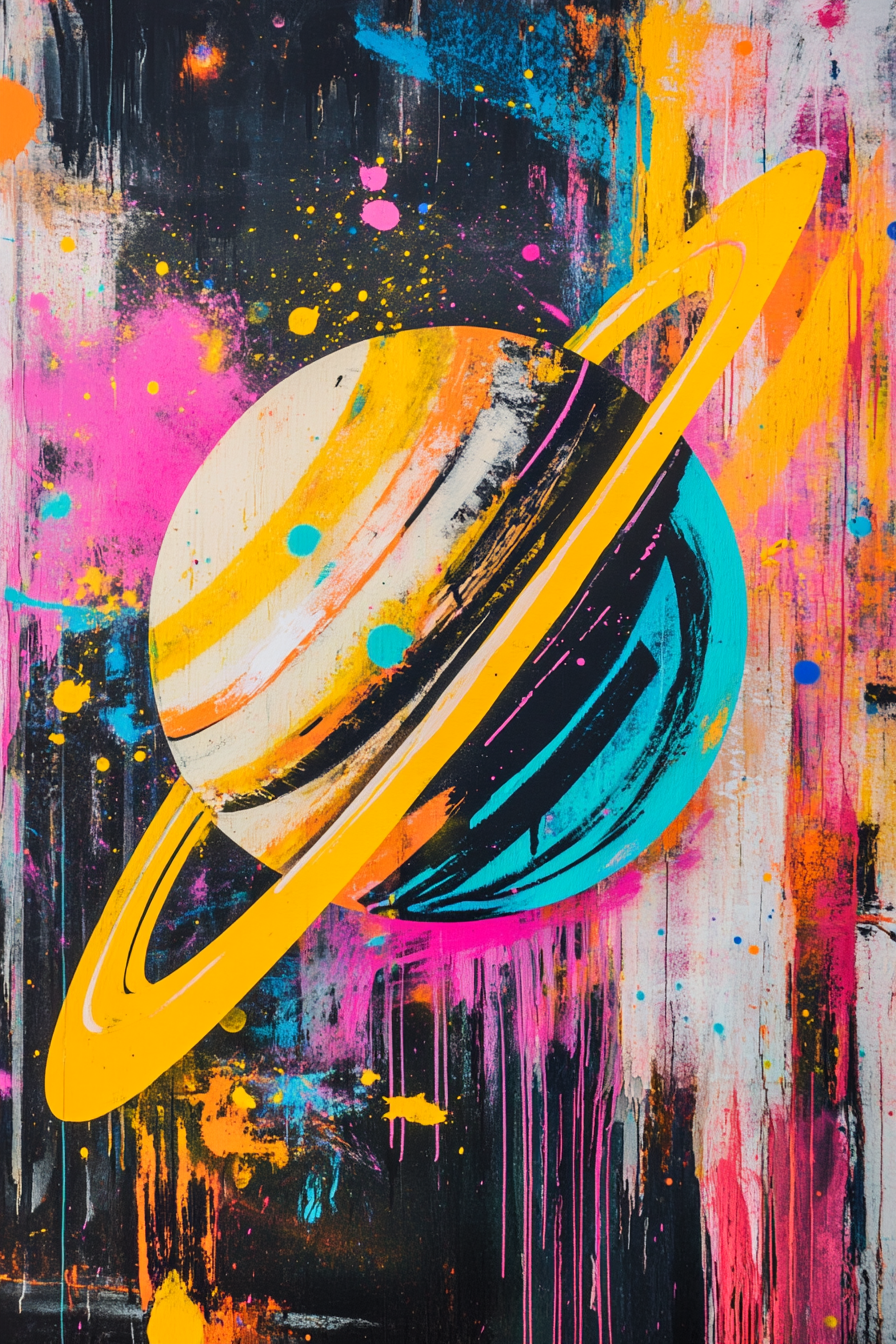 A colorful graffiti planet in space by Basquiat