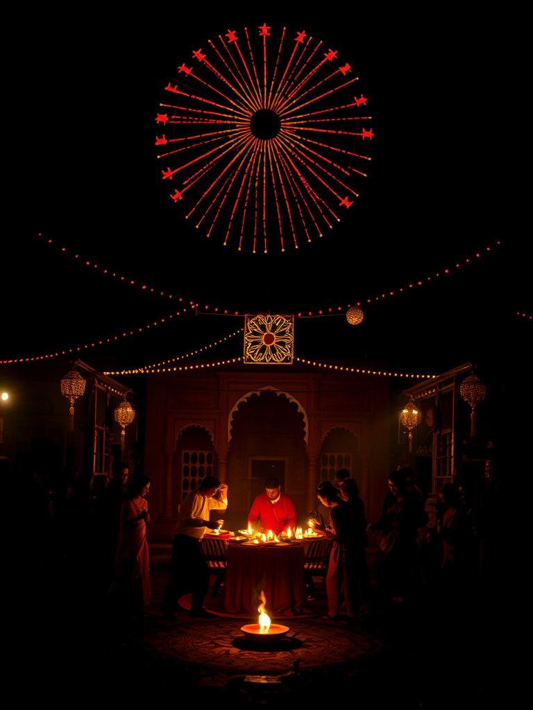 A colorful image showing Diwali festival celebrations.