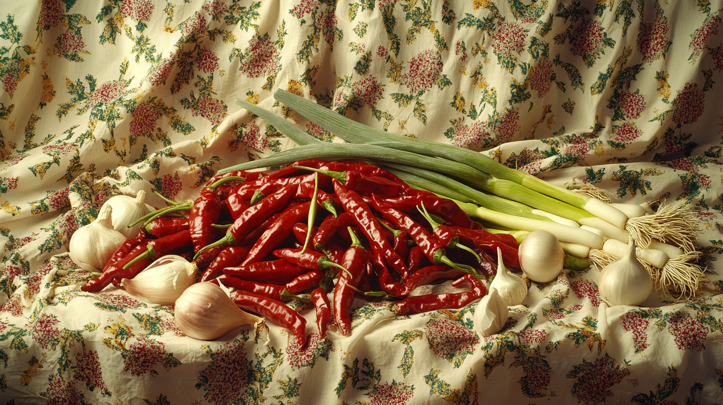 A colorful still life of Korean ingredients