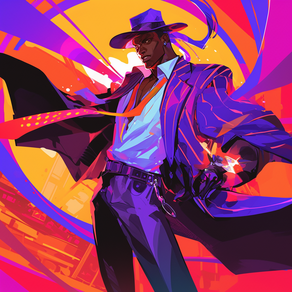 A confident African American man in colorful urban anime.