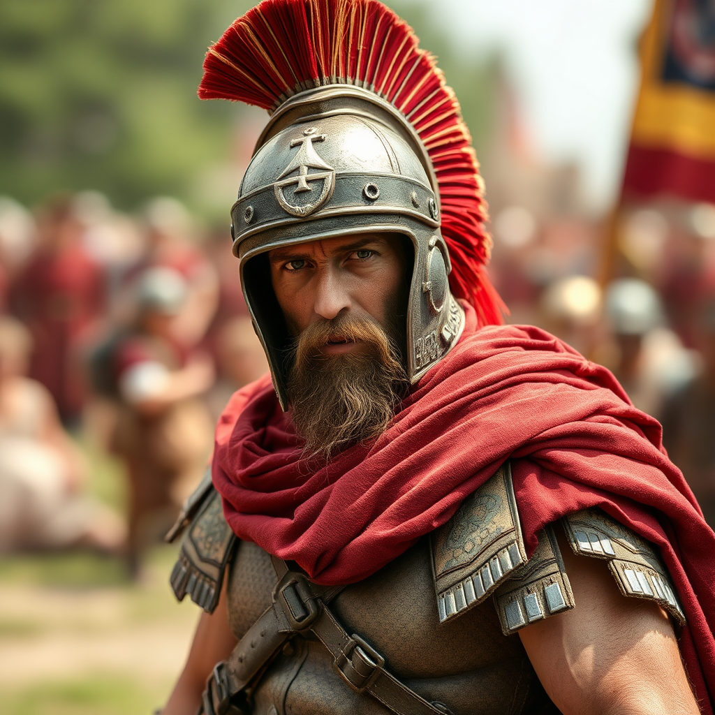 A confused Roman soldier looks lost.