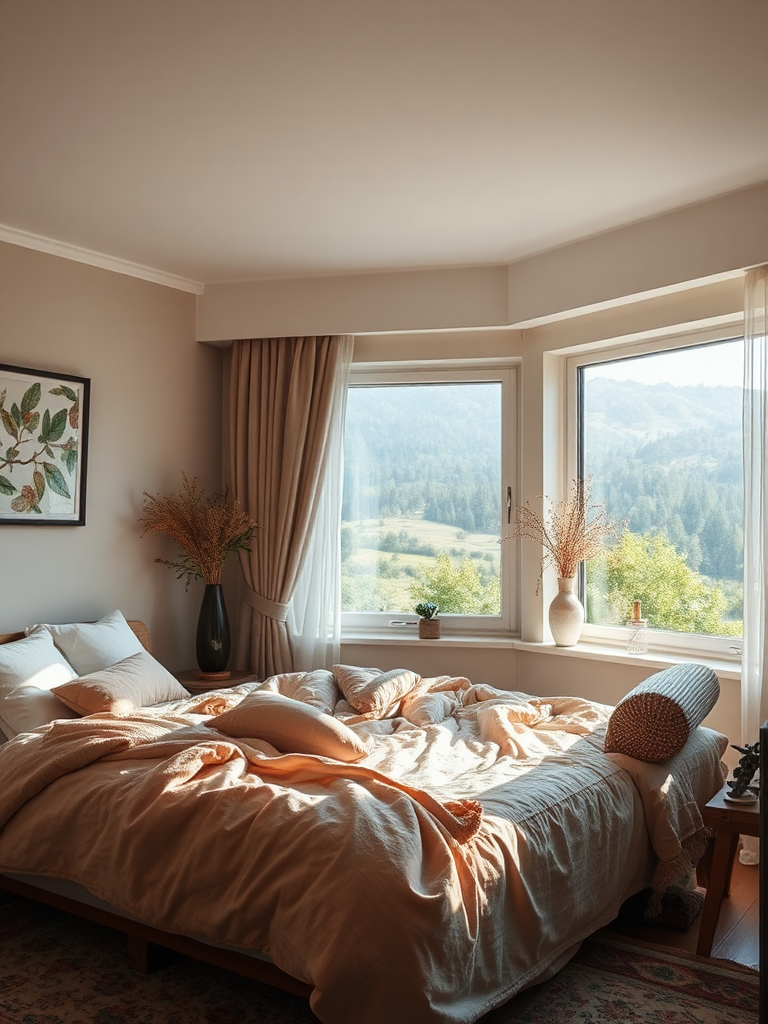 A cozy, comfortable bedroom with beautiful view.