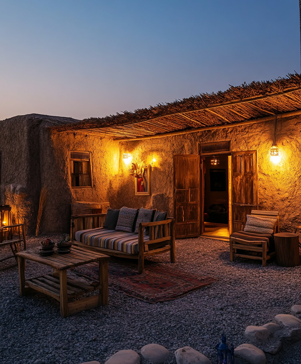 A cozy Middle Eastern village night scene