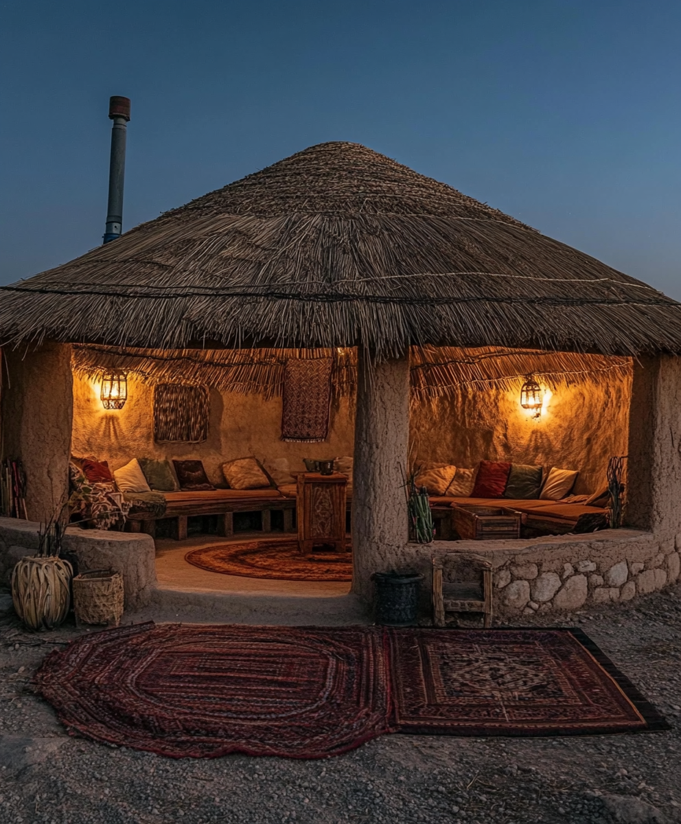 A cozy circular hut in a Middle Eastern village