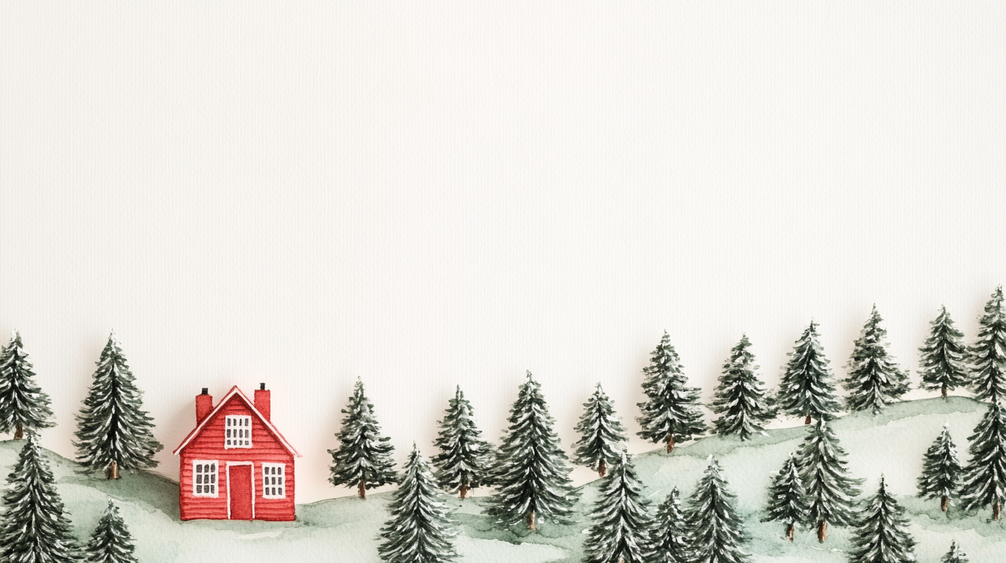 A cozy red house in a pine forest