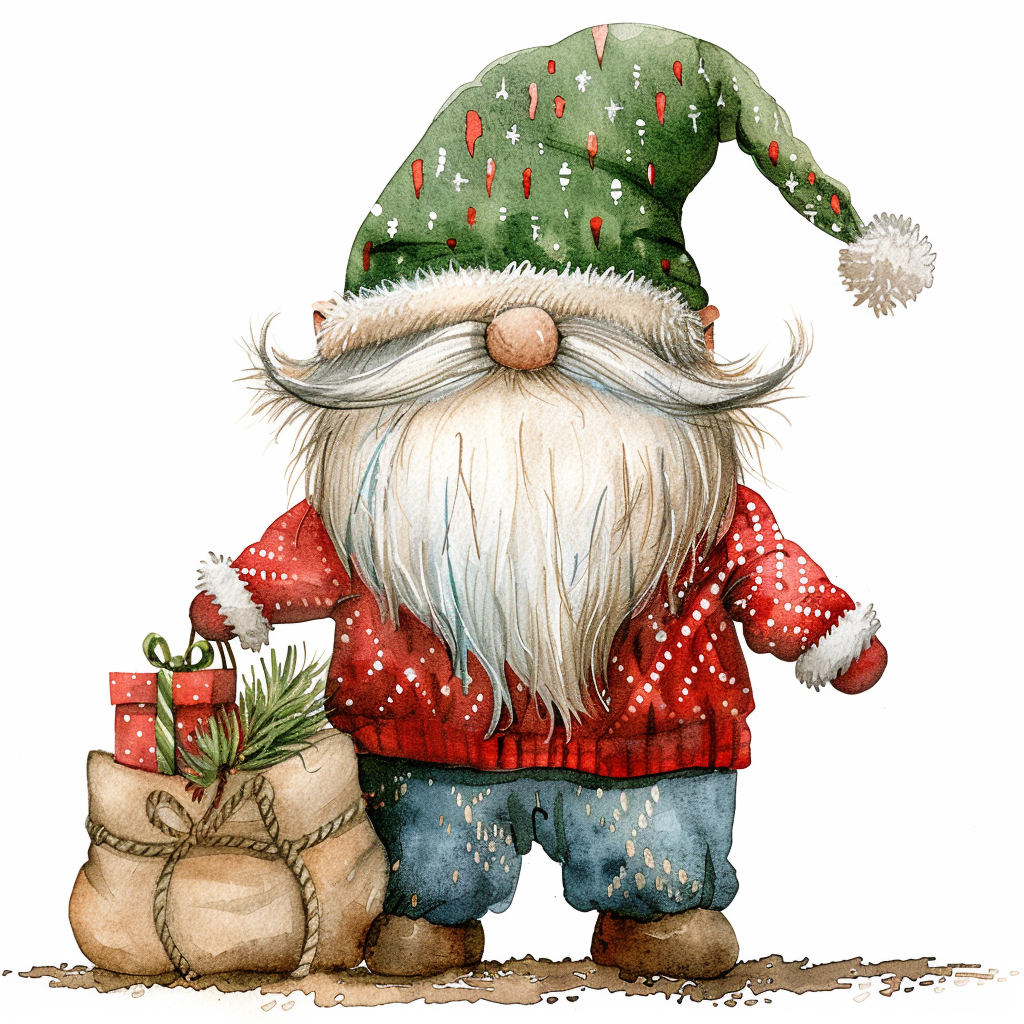 A cute Christmas gnome with presents and hat