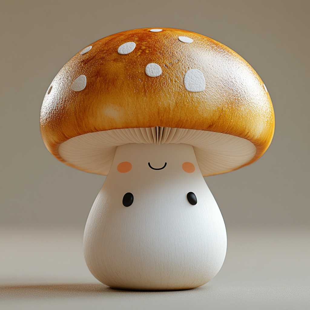 A cute anime cartoon mushroom on white background