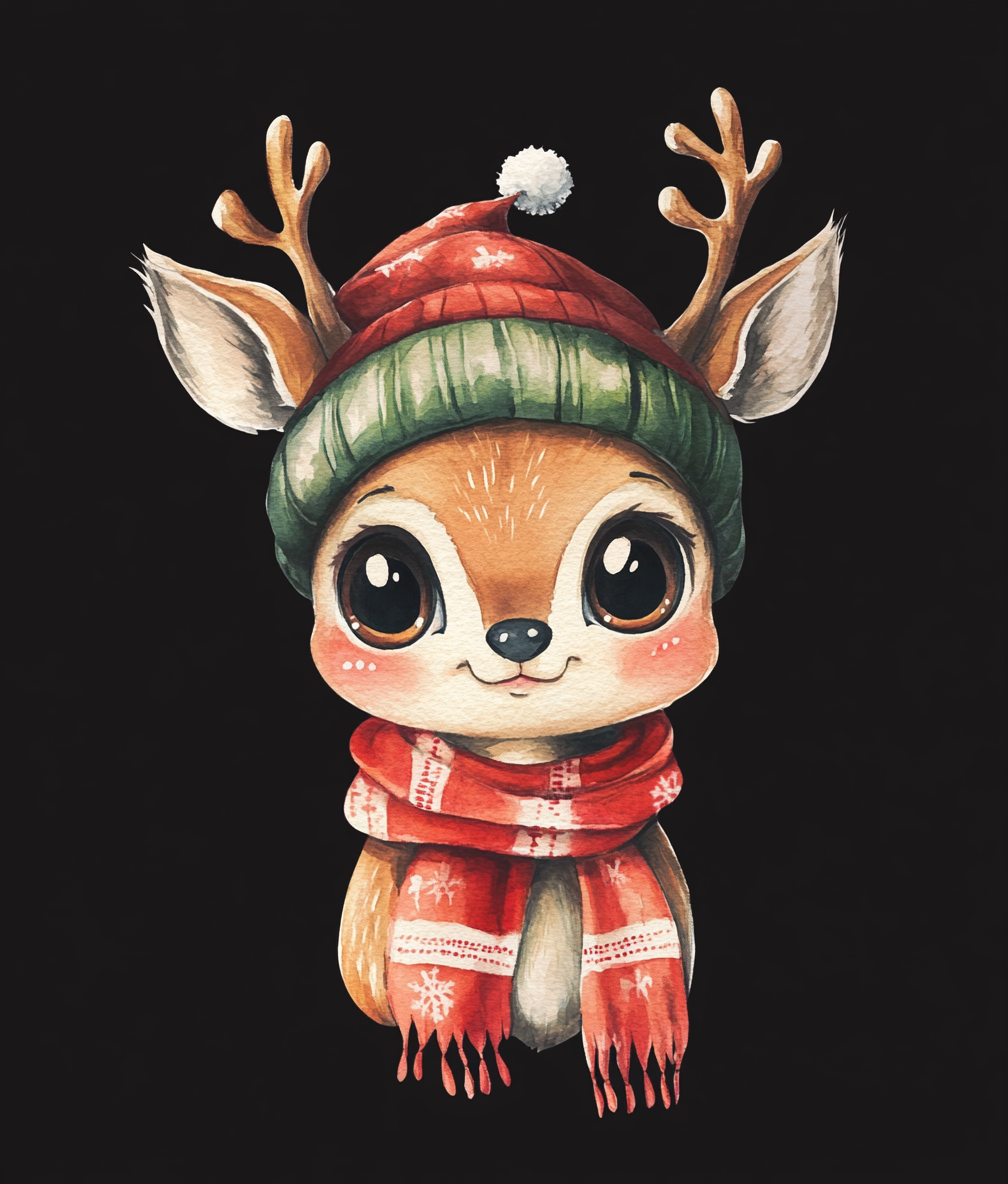 A cute baby reindeer in Christmas attire