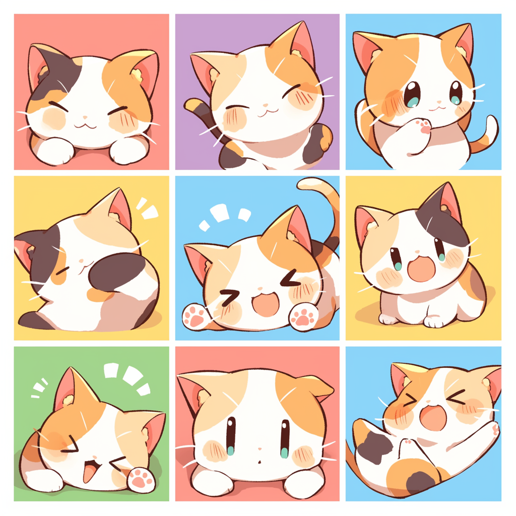 A cute brown cat in different expressions