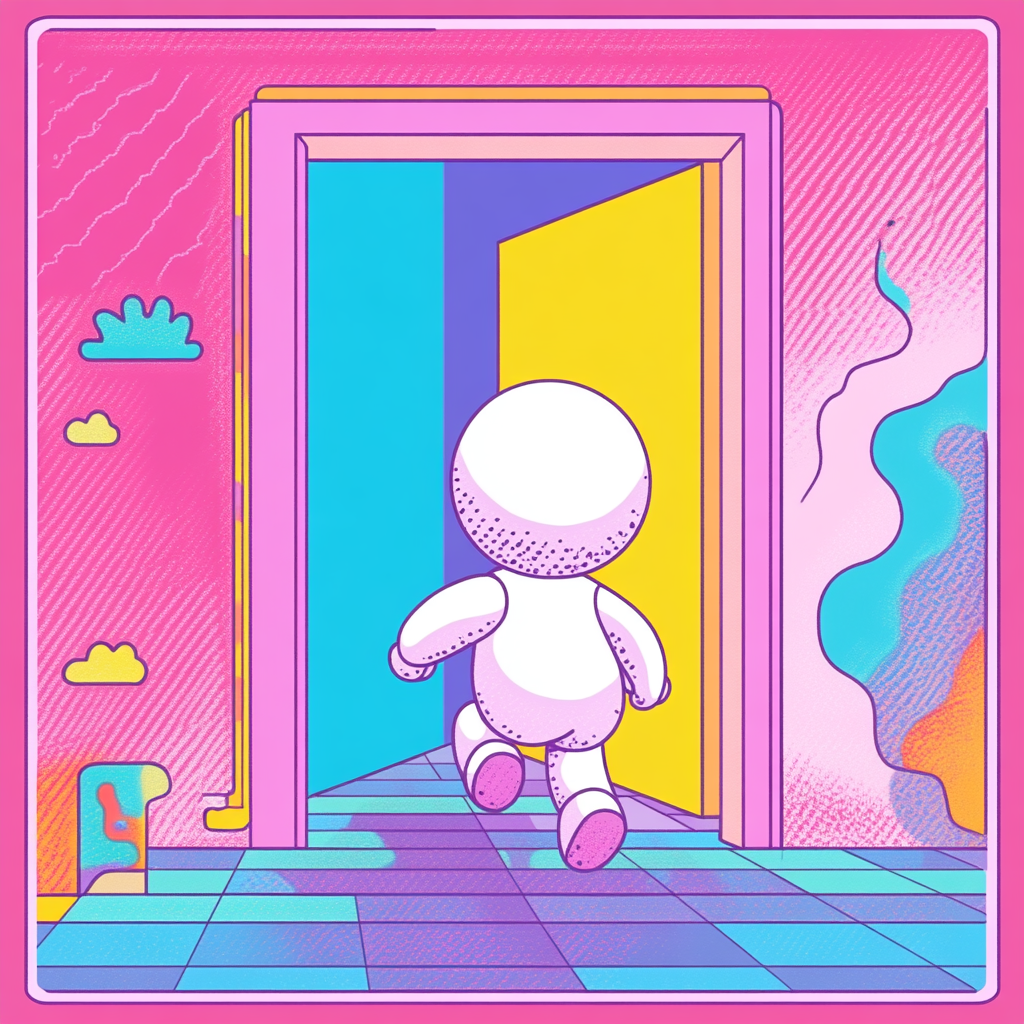 A cute character in retro vaporwave style icon