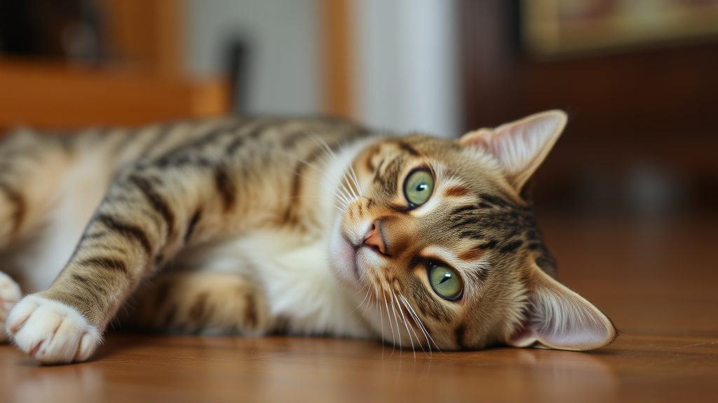 A cute fluffy cat sitting on a mat.