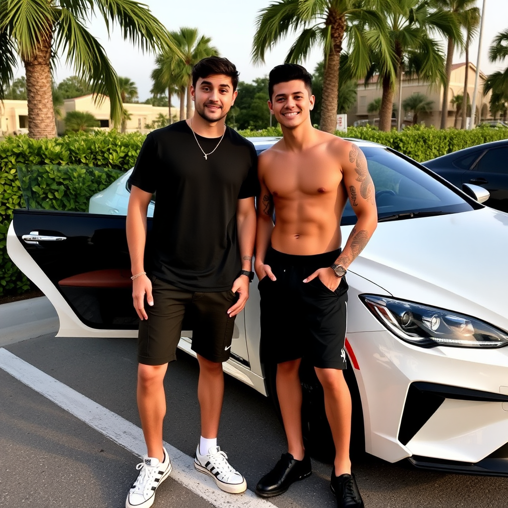 A cute guy next to a cool car.