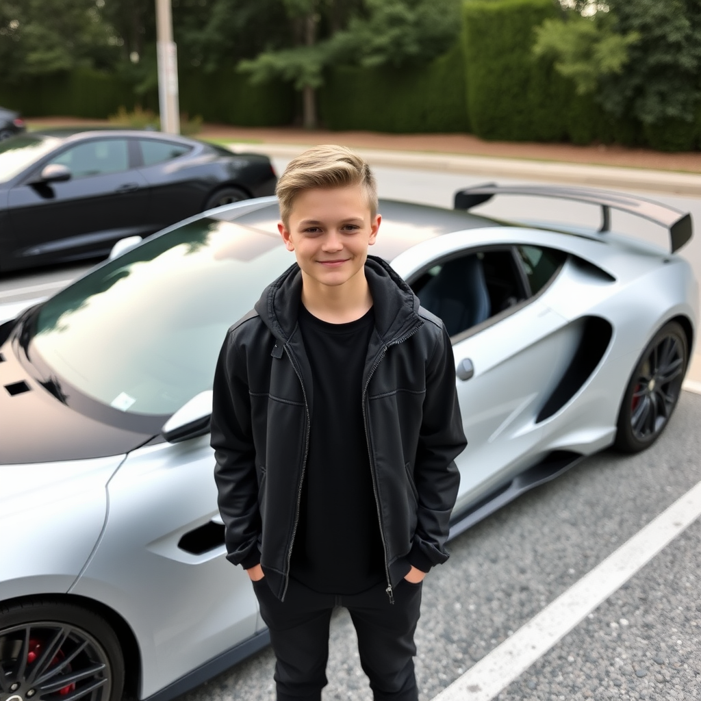 A cute guy standing by a sports car.