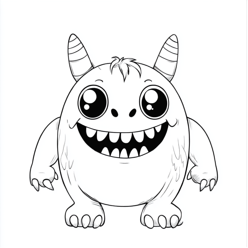 A cute monster coloring page for kids.