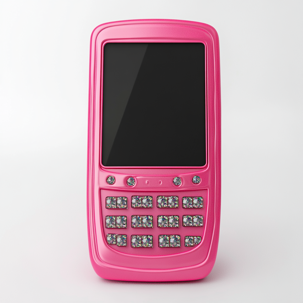 A cute pink retro phone with diamond accents.