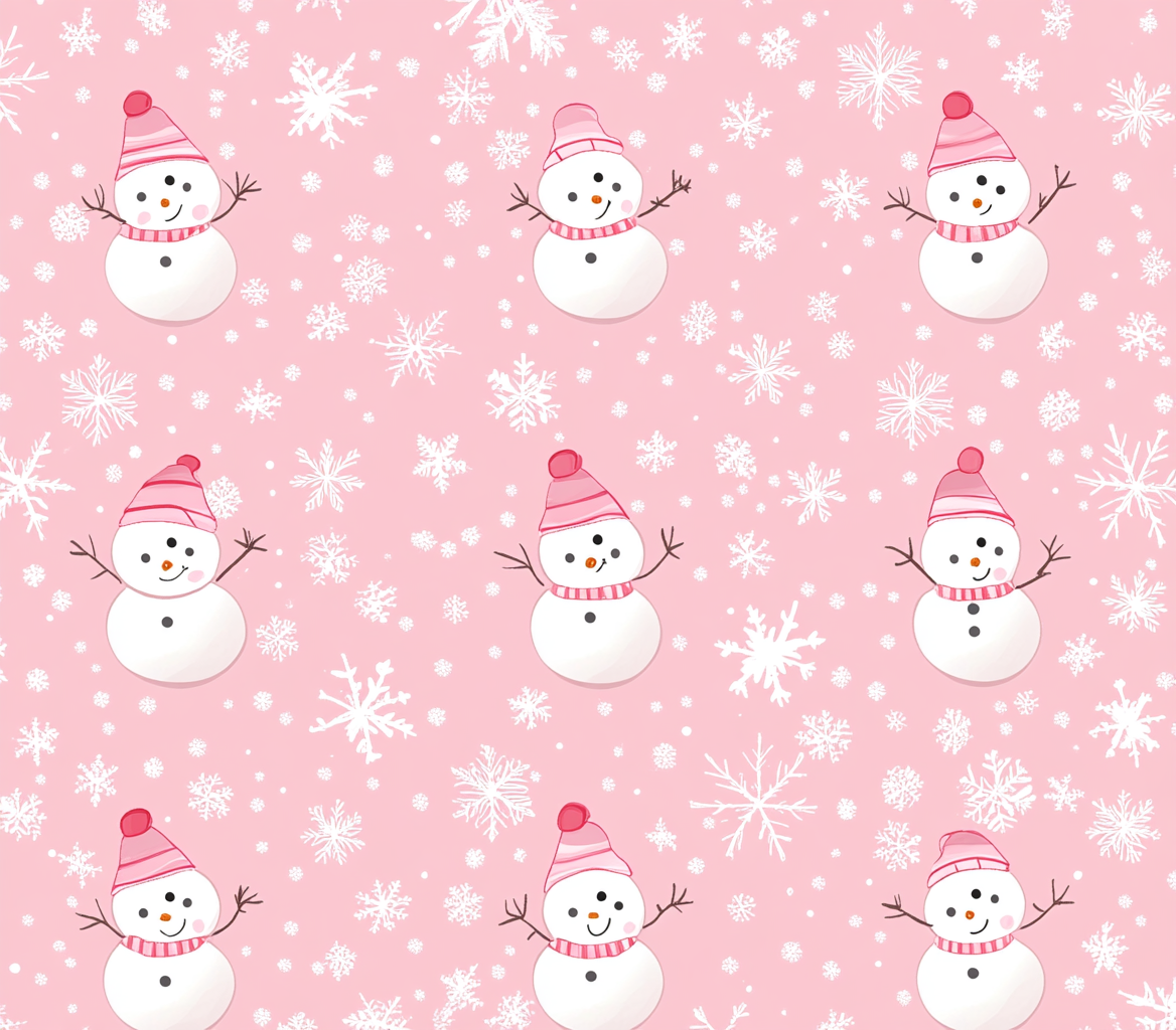 A cute pink snowman in a snowy background.